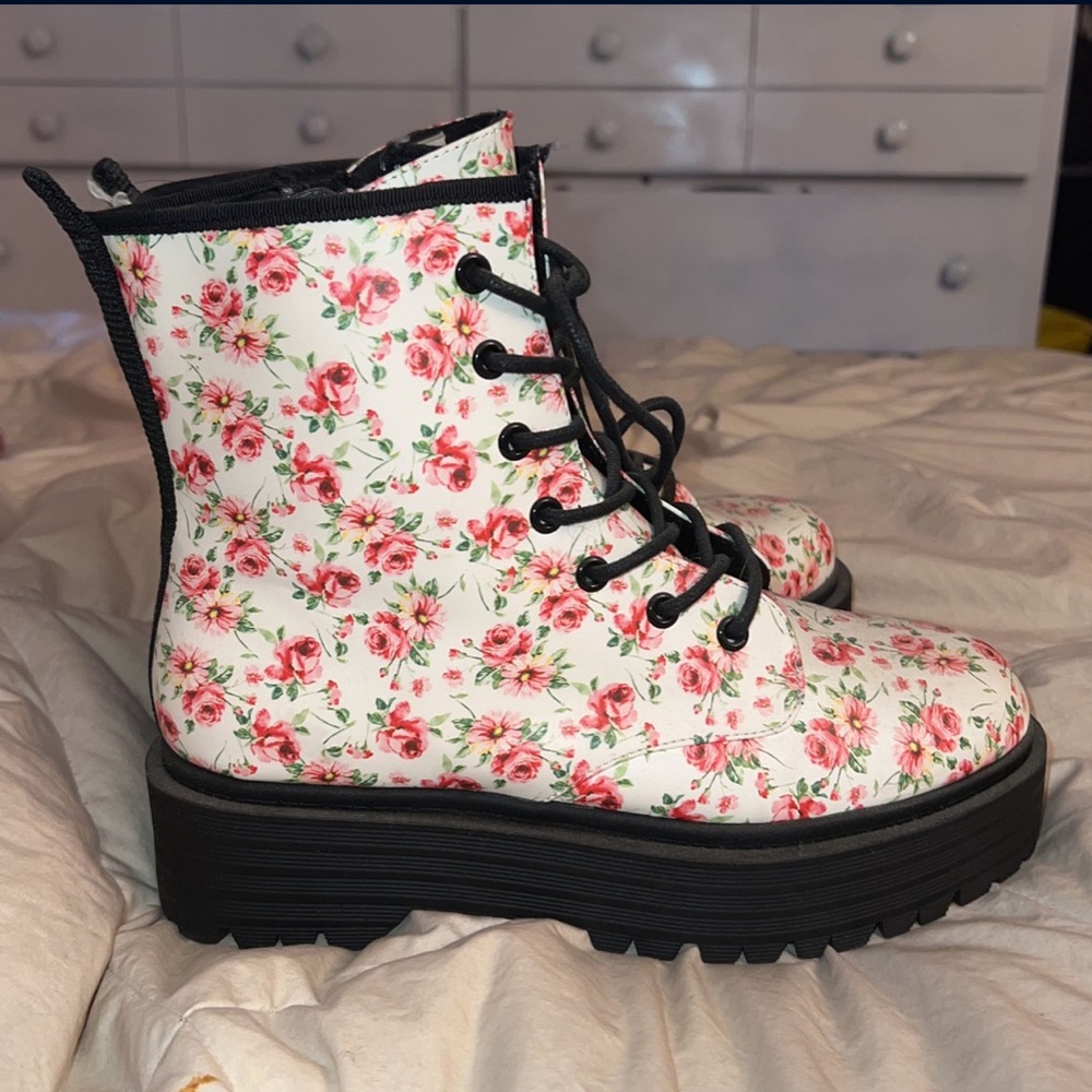 Floral combat boots